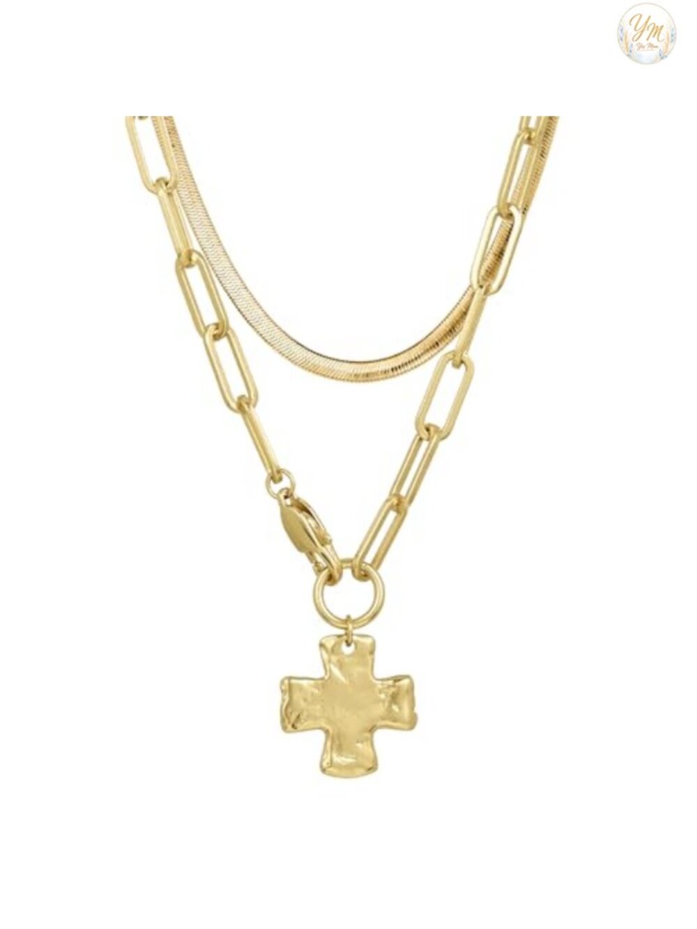 Waterproof Chunky Cross Pendant Necklace Set PVD Coated Stainless Steel
